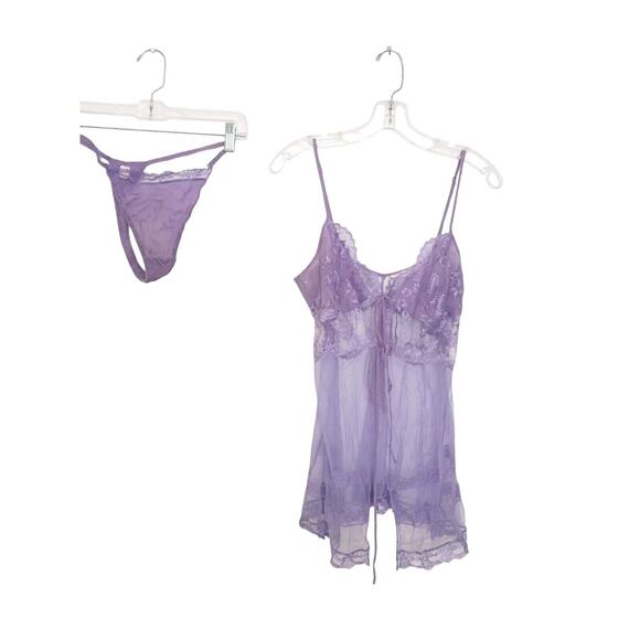 Victoria’s Secret Lingerie Lace Babydoll Sz M LAVENDER LT Purple Barbiecore VNT - Picture 2 of 16